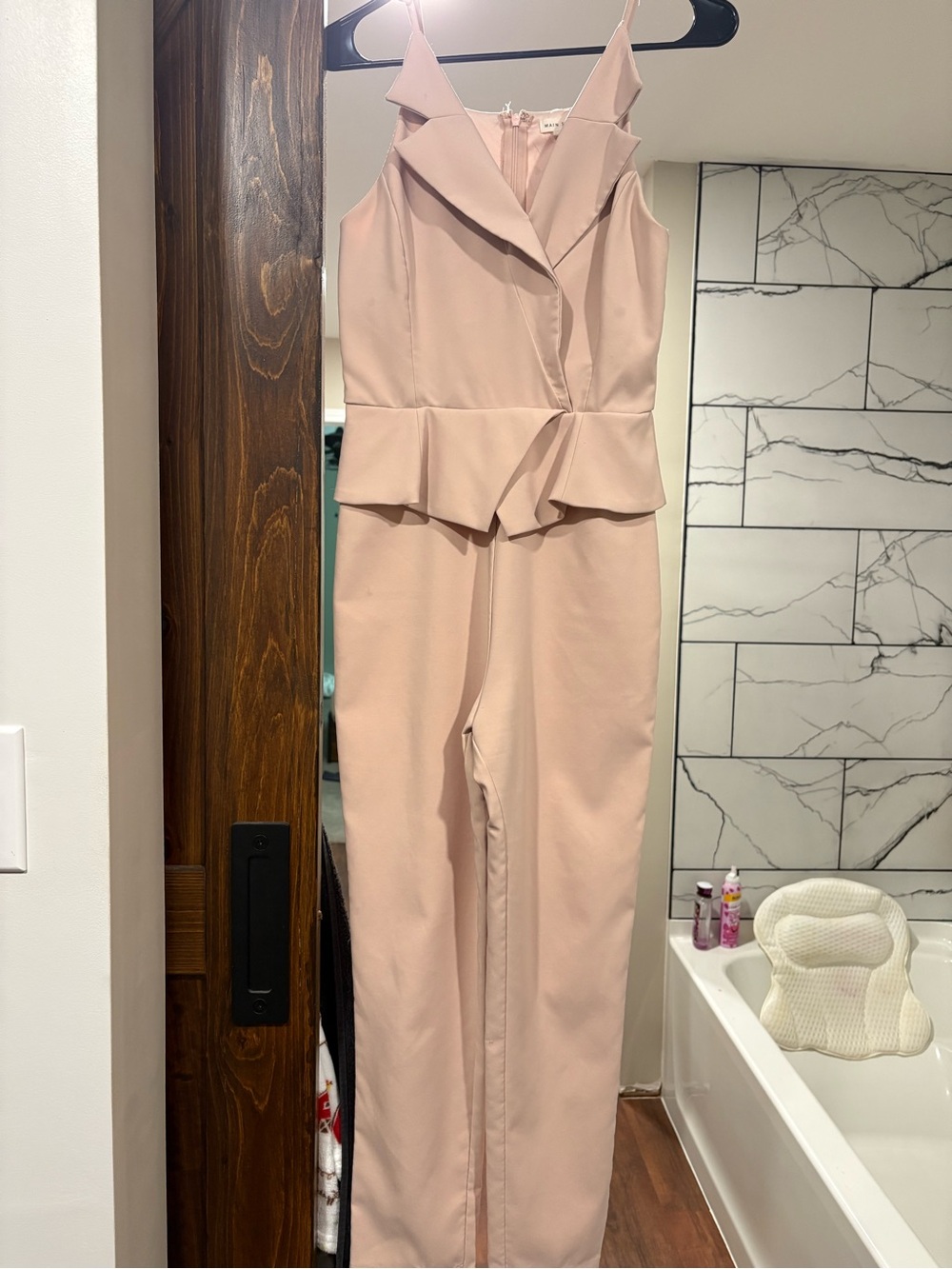 Sleeveless Peplum Jumpsuit in Blush Pink